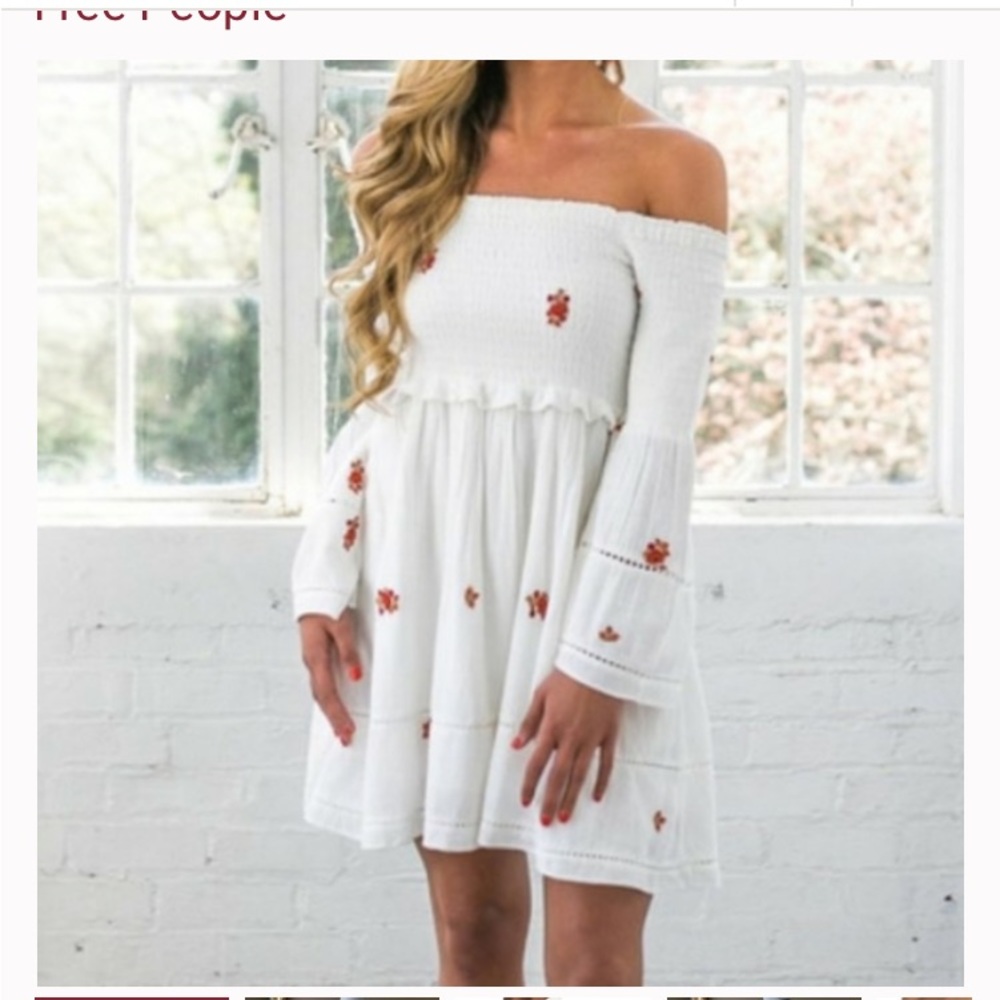 Free People Counting Daisies Embroidered Off-The -Shoulder mini dress